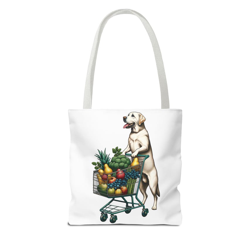 Labrador Shopping Tote: Dog with Cart & Fresh Produce Illustration